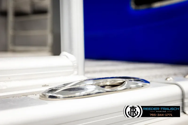 Slide: The Image of Close-up of a 2025 Bennington LTFBSE boat cleat, featuring sleek design and metallic finish. - 55