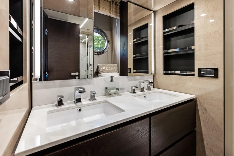 Slide: The Image of Luxurious bathroom interior of 2017 Azimut Fly 72 yacht with dual sinks and modern fixtures. - 37