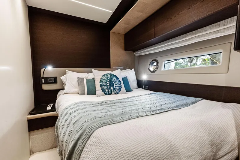 Slide: The Image of Luxurious bedroom interior of 2017 Azimut Fly 72 yacht with elegant bedding and modern design. - 45