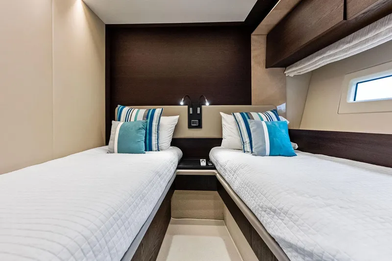 Slide: The Image of Luxurious twin cabin interior on 2017 Azimut Fly 72 yacht with modern decor. - 49