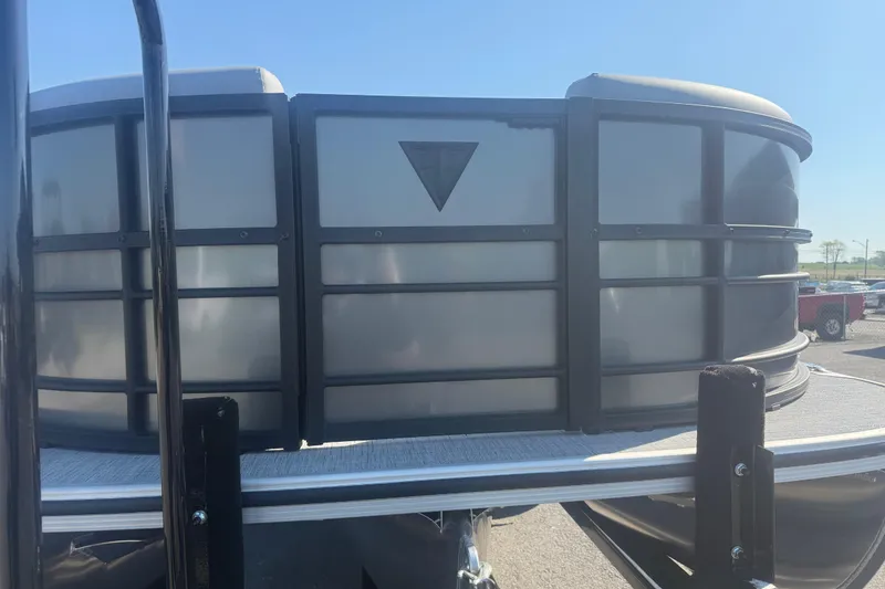 Slide: The Image of 2026 Trifecta 22ULCS pontoon boat front view in a sunny outdoor setting. - 4