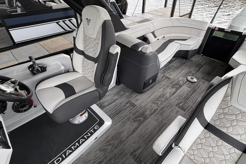 Slide: The Image of Luxurious interior of 2026 Viaggio D26U boat with modern seating and sleek design. - 14