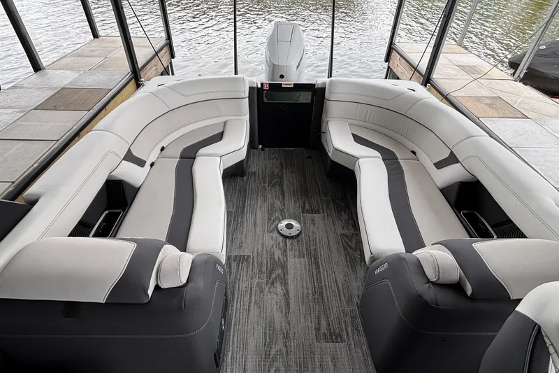 Slide: The Image of Luxurious Viaggio D26U 2026 boat interior with plush seating and modern design. - 16