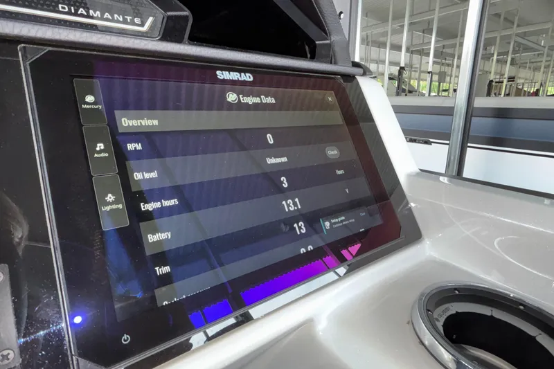 Slide: The Image of Dashboard of 2026 Viaggio D26U boat displaying engine data on Simrad screen. - 25