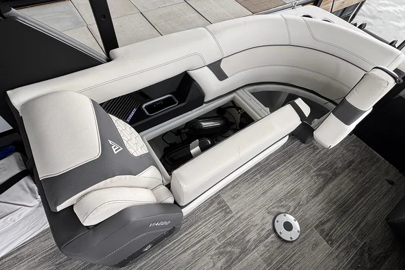 Slide: The Image of Luxurious seating in 2026 Viaggio D26U boat, featuring sleek design and modern upholstery. - 29