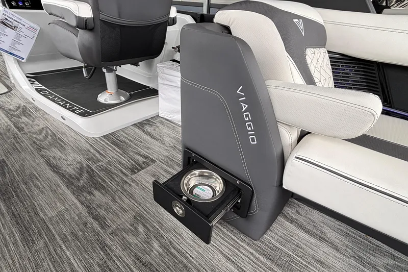 Slide: The Image of 2026 Viaggio D26U boat interior with luxurious seating and integrated cup holder. - 32