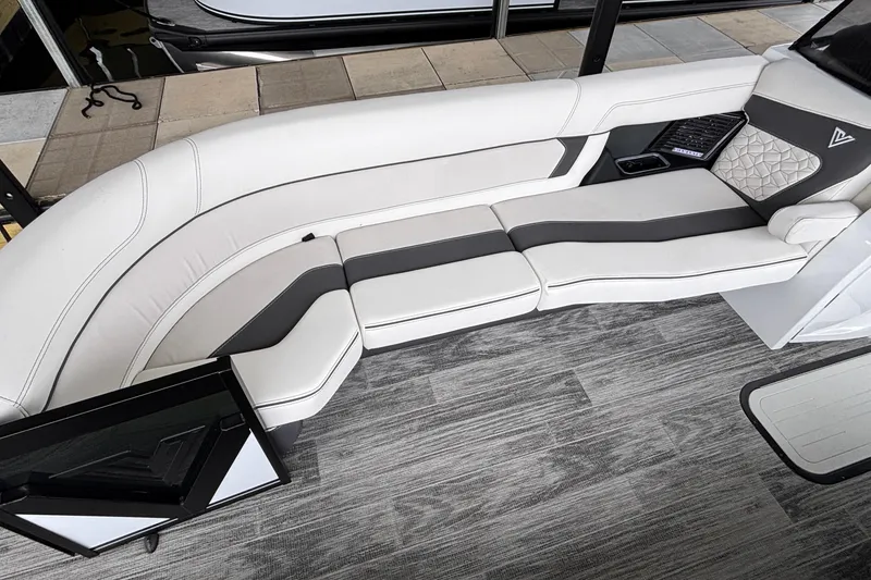 Slide: The Image of Luxurious seating on 2026 Viaggio D26U boat with modern design and elegant upholstery. - 42