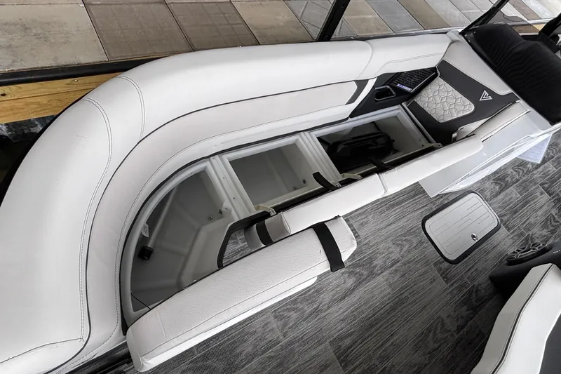 Slide: The Image of Luxurious interior of 2026 Viaggio D26U boat with sleek seating and storage compartments. - 43