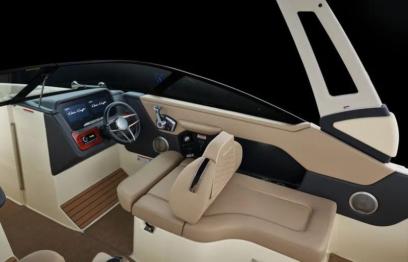 Slide: The Image of Interior of 2027 Chris-Craft Sportster 28 with modern dashboard. - 6