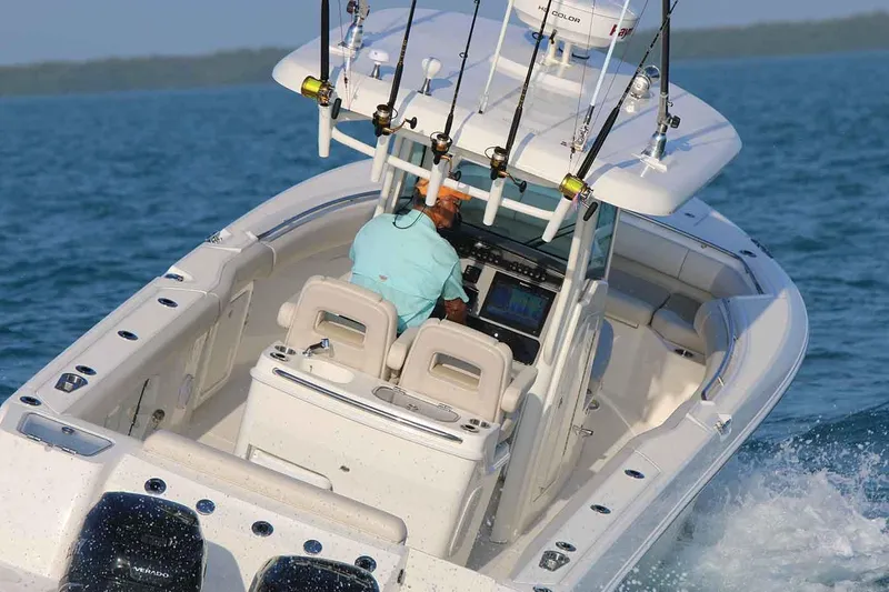 Slide: The Image of Manufacturer Provided Image: 2020 Boston Whaler 280 Outrage boat on the water, equipped for fishing. - 19