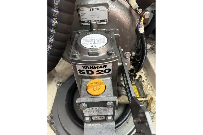 Slide: The Image of Yanmar SD 20 engine component in a 2014 Hunter e33 sailboat. - 23