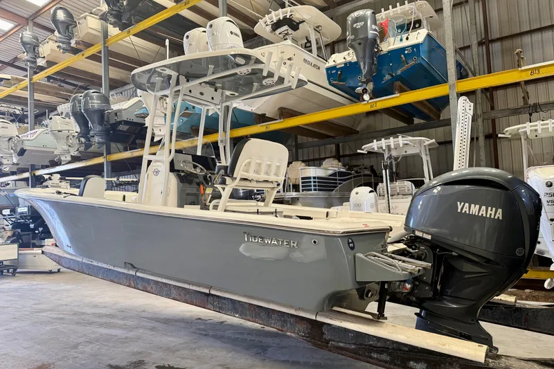 Slide: The Image of 2022 Tidewater 2300 Carolina Bay boat with Yamaha engine in storage facility. - 3