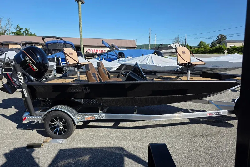 The Image of 2026 Excel EX 183 boat on trailer, featuring Yamaha engine, parked outdoors. - 7