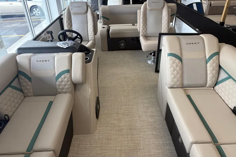 Slide: The Image of Interior of Crest 230SLC Conquest 2026 with luxurious seating. - 3