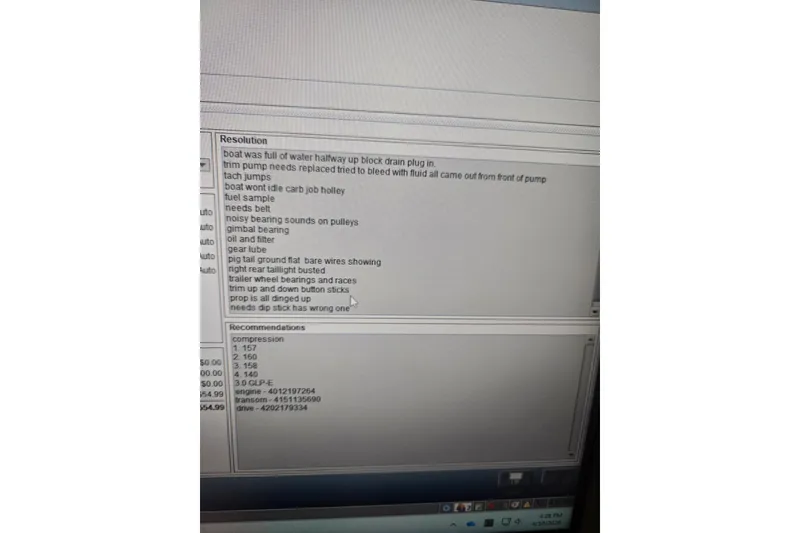 Slide: The Image of Computer screen displaying maintenance issues and recommendations for a 2007 Glastron GT 185 boat. - 26