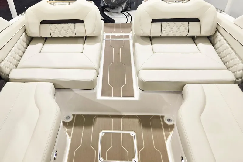 Slide: The Image of Luxurious interior of 2026 Regal LX2 boat with plush seating and elegant flooring. - 8