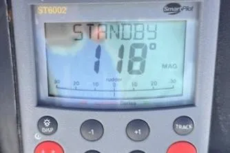 Slide: The Image of Close-up of a SmartPilot ST8002 display on a 1991 Bertram 28 boat. - 16
