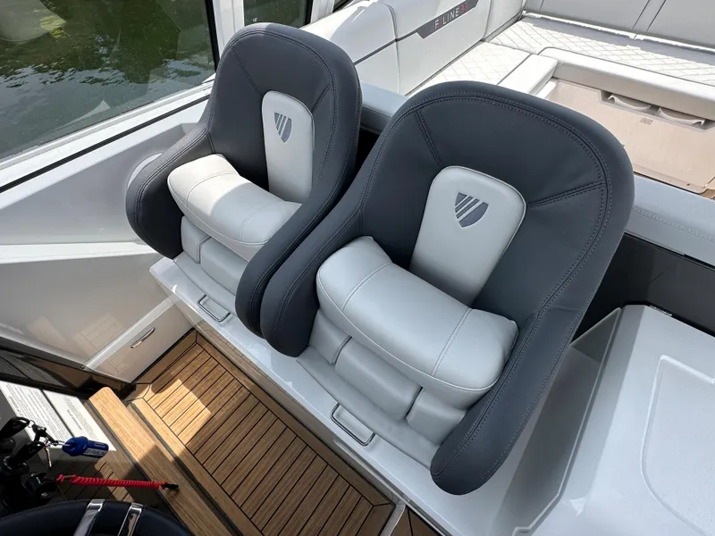 Slide: The Image of 2023 Fairline F//Line 33 Outboard boat seats with luxurious leather upholstery. - 12