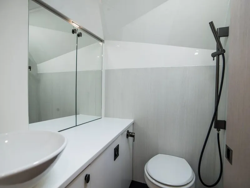 Slide: The Image of Modern bathroom in 2023 Fairline F//Line 33 Outboard yacht with sleek fixtures. - 15