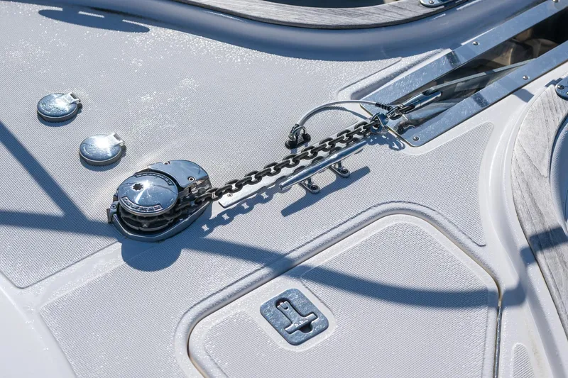 Slide: The Image of 2014 Tiara Yachts 3100 Coronet deck with hatch and windshield detail. - 22