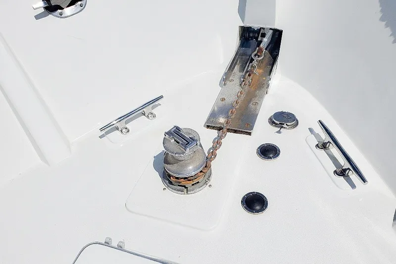 Slide: The Image of Anchor windlass and chain on 1990 Hans Christian Independance boat deck. - 22