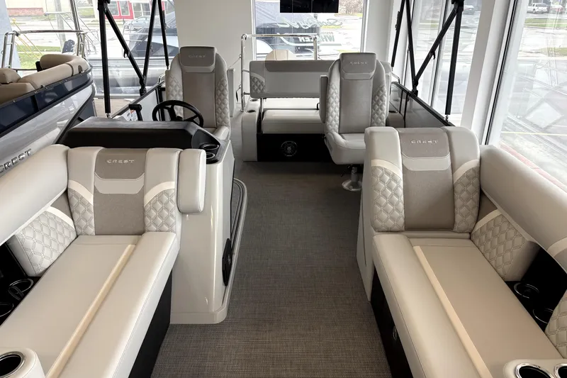 Slide: The Image of Interior of Crest 235 SLSC CONQUEST 2026 with luxurious seating. - 2