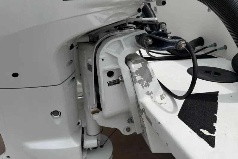 Slide: The Image of Close-up of a 1997 Regulator 26 Center Console boat engine mount. - 5