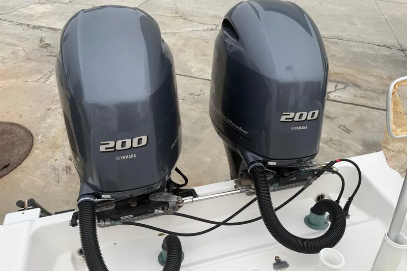Slide: The Image of Twin Yamaha 200 outboard engines on a 2017 Century 2600 Center Console boat. - 6