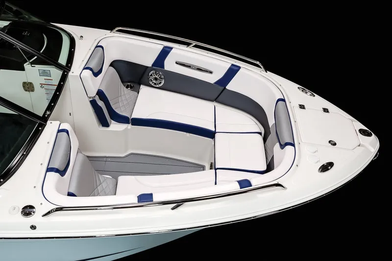 Slide: The Image of Manufacturer Provided Image: 2023 Chaparral 287 SSX boat interior with white and blue seating. - 21
