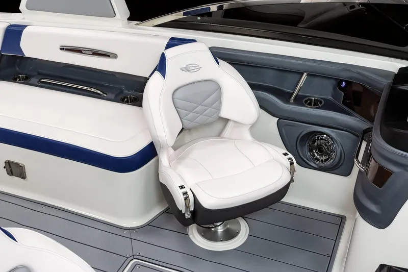 Slide: The Image of Manufacturer Provided Image: 2023 Chaparral 287 SSX boat interior with white and blue seating. - 26