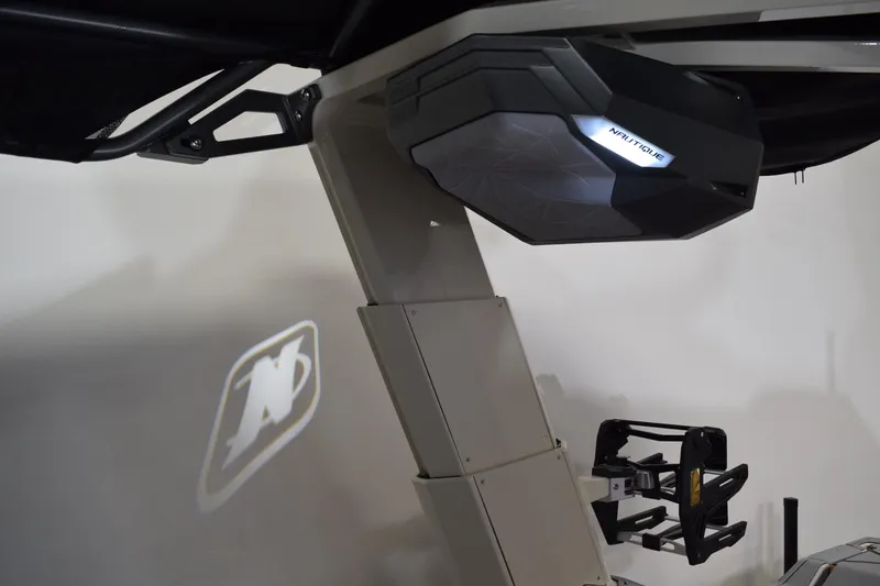 Slide: The Image of 2026 Nautique Super Air Nautique G25 Paragon tower with illuminated logo and speaker. - 26