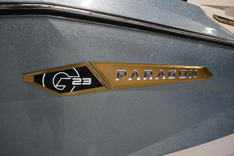 Slide: The Image of 2026 Nautique Super Air Nautique G25 Paragon logo on metallic surface. - 29