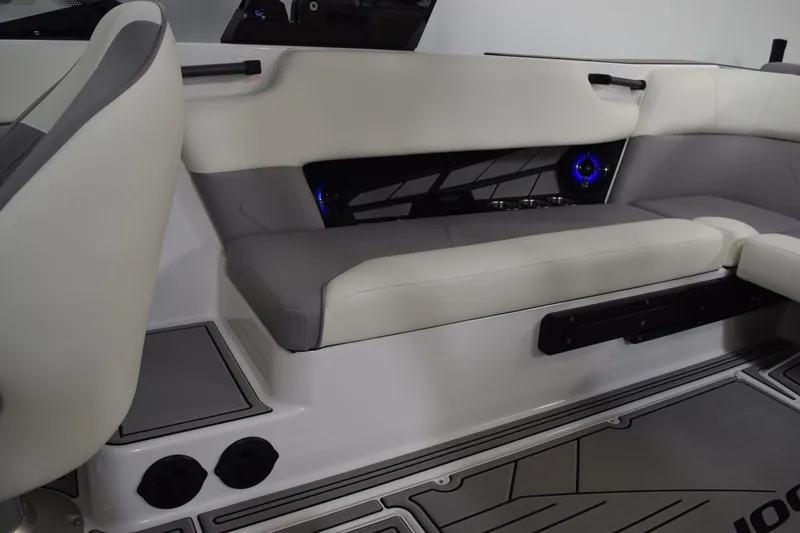 Slide: The Image of 2026 Moomba Tykon boat interior with sleek seating and modern design elements. - 19