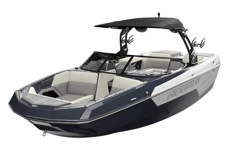 Slide: The Image of Manufacturer Provided Image: 2026 Moomba Tykon boat with sleek design, black and white color scheme, and modern features. - 40