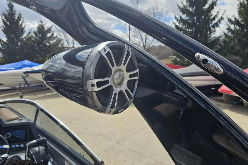 Slide: The Image of 2024 Avalon Excalibur Quad Lounge boat speaker detail with sleek design and modern features. - 69