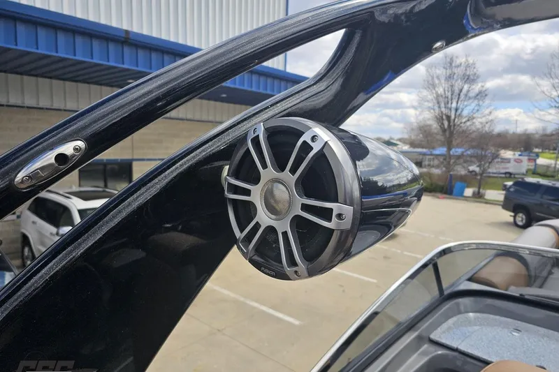 Slide: The Image of 2024 Avalon Excalibur Quad Lounge boat speaker detail with sleek design. - 70