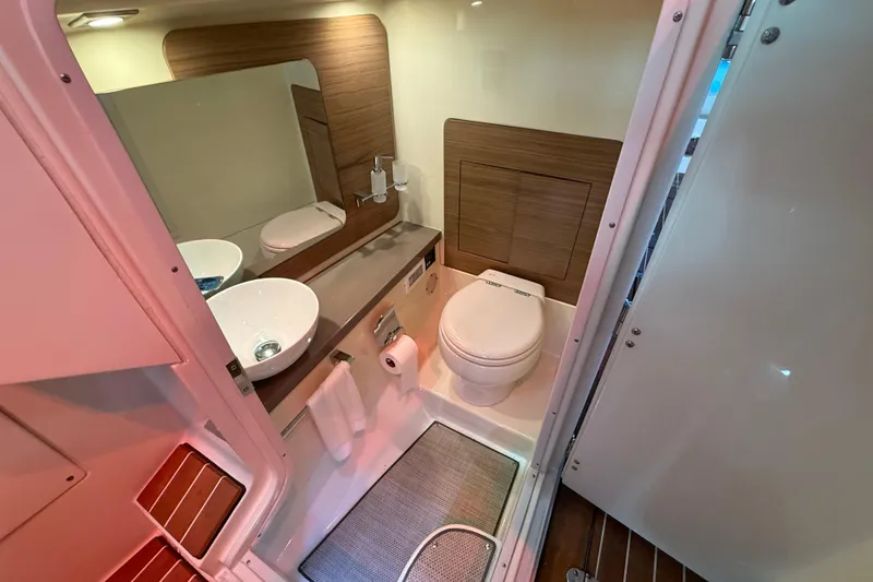 Slide: The Image of Luxurious 2021 Chris-Craft Launch 31 GT boat bathroom with modern fixtures and elegant design. - 32
