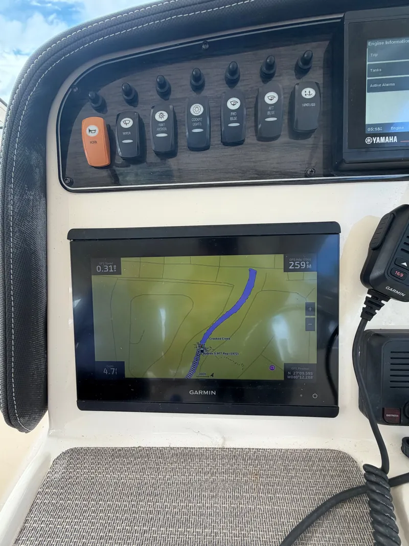 Slide: The Image of 2019 Grady-White Freedom 307 boat at dock, interior view. - 9