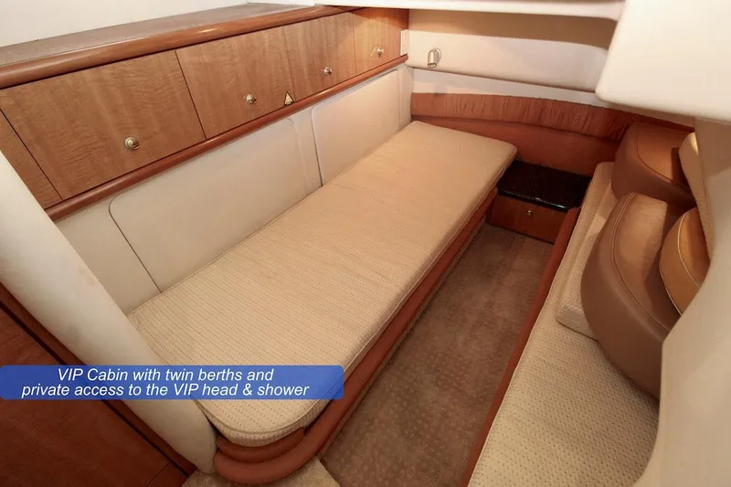 Slide: The Image of VIP cabin with twin berths in 2002 Maxum 4600 SCB Limited Edition yacht. - 17