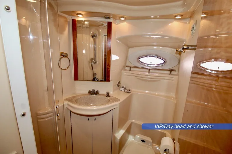 Slide: The Image of Luxurious bathroom in 2002 Maxum 4600 SCB yacht with shower and vanity. - 18