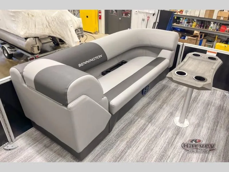 Slide: The Image of Gray Bennington boat sofa with table and cup holders, model SSRSF 2026. - 19