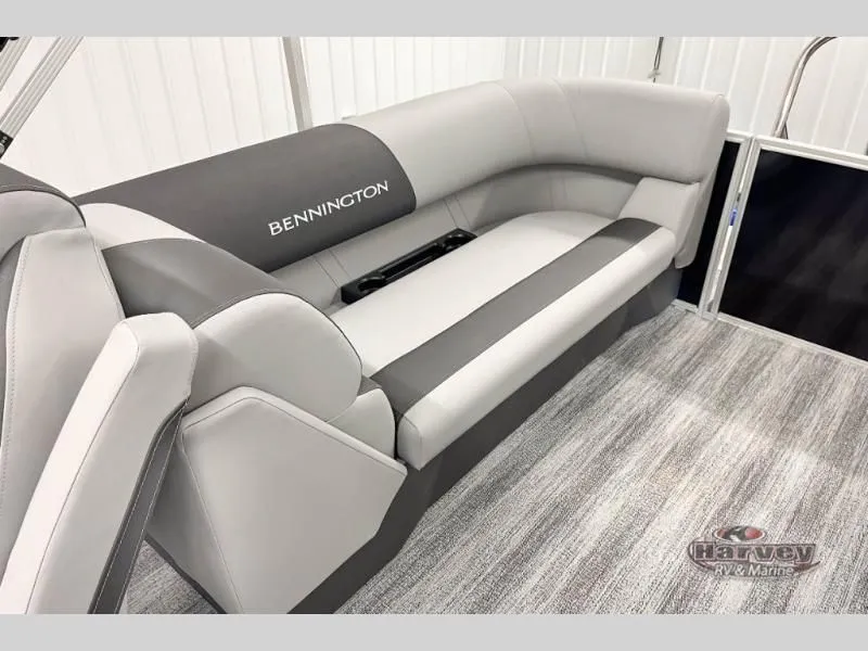 Slide: The Image of Bennington S Series 2026 boat seating in gray design. - 8