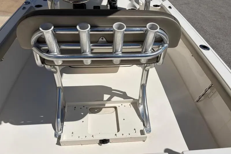 Slide: The Image of 2024 Key West 210 Bay Reef boat with rod holders and seating area. - 38