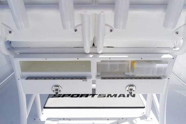 Slide: The Image of Sportsman Open 232 Center Console 2026 with storage and rod holders. - 16