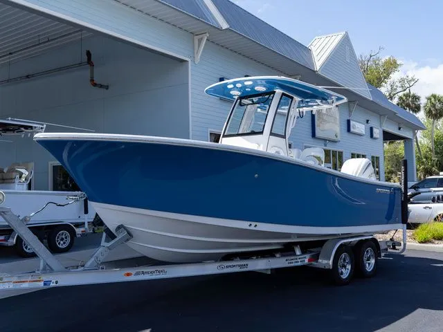 Slide: The Image of 2026 Sportsman Open 232 Center Console boat on trailer. - 3