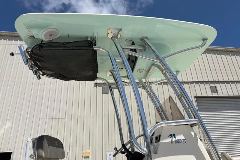Slide: The Image of 2024 Key West 203 FS boat with T-top and stainless steel supports. - 17