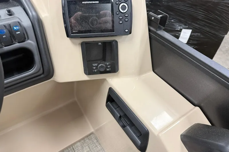 Slide: The Image of 2026 Bentley Pontoons Legacy 243 Swingback dashboard with Humminbird and JBL controls. - 5