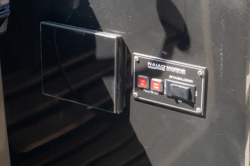 Slide: The Image of Naiad Marine Systems stabilizer control panel on 1989 Californian 48 Cockpit Motor Yacht. - 27