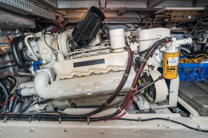 Slide: The Image of Engine room of a 1989 Californian 48 Cockpit Motor Yacht with Caterpillar engine. - 63