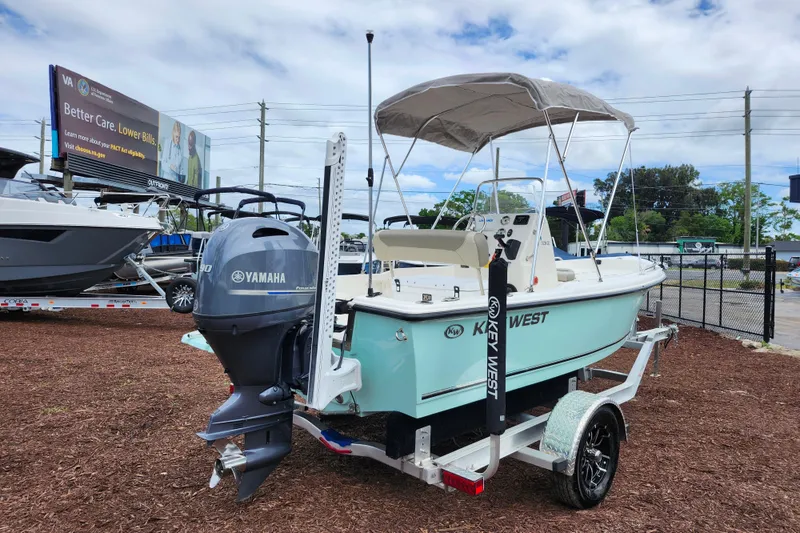 Slide: The Image of 2024 Key West 1720 Center Console boat with Yamaha engine on trailer. - 6